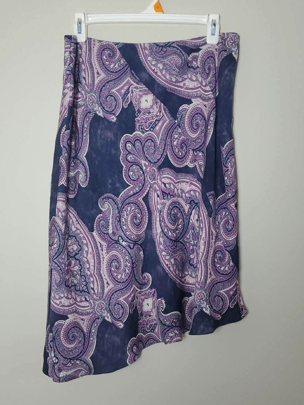 I.N.C. International Concepts Purple Paisley Silk Midi Assymetric Skirt Sz 12